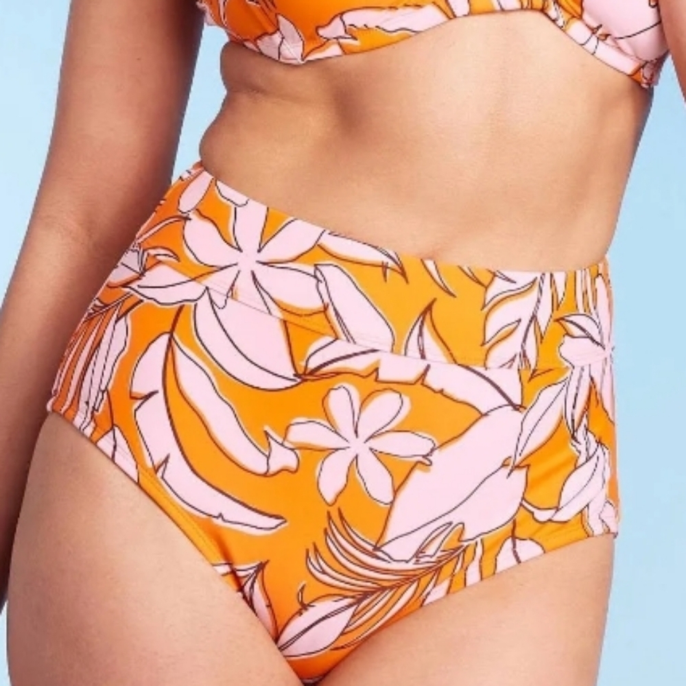 Women's Kona Sol Swim Tropical Print Tummy Control Full Coverage High Waist - L